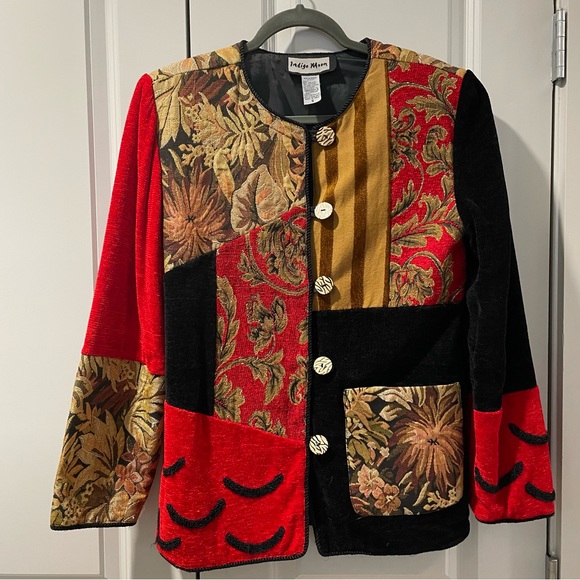 Vintage Indigo Moon Women’s Embroidered Tapestry Patchwork Jacket Size Small - Picture 7 of 8